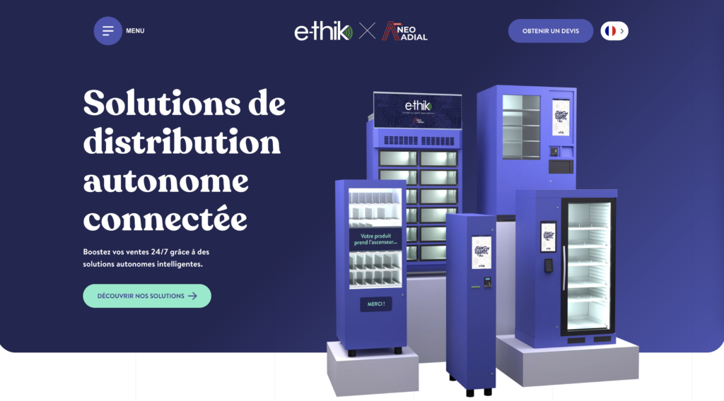 Aperçu du site E-thik solutions de distribution autonome connectée développé sous WordPress
